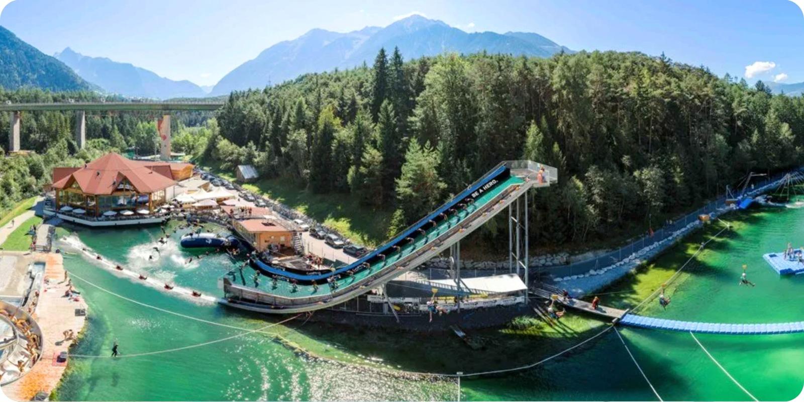 Fun in de zomer, outdoor waterpark Area 47 in het Ötztal